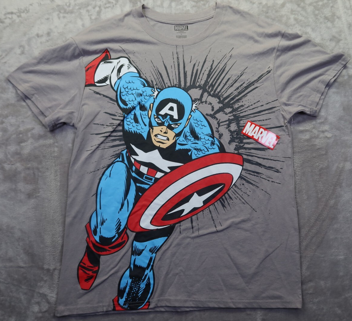 Marvel Captain America Running Gray T Shirt Men’s Size L New NWT