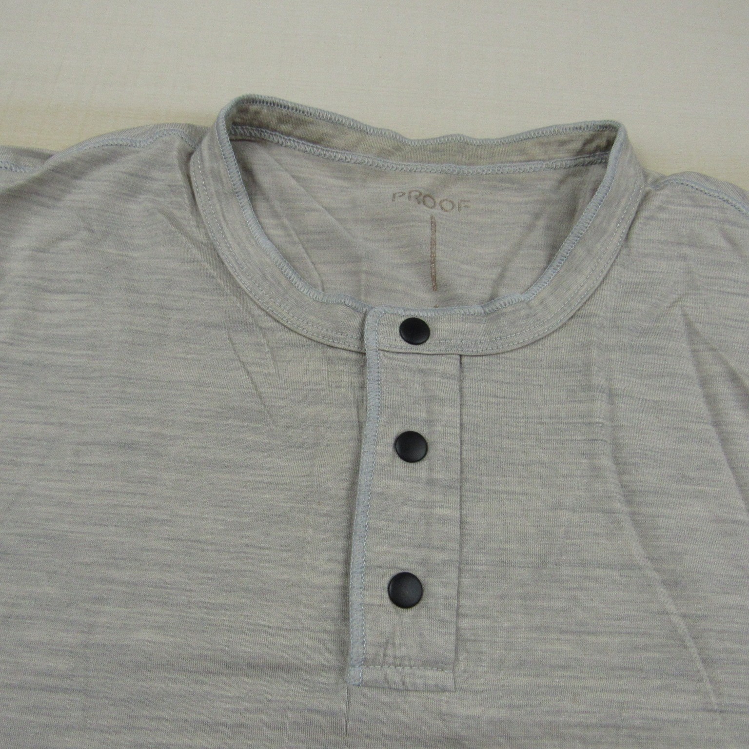 Proof Shirt Mens Small Beige Gray Snap Henley Merino Nylon Blend Lightweight gallery