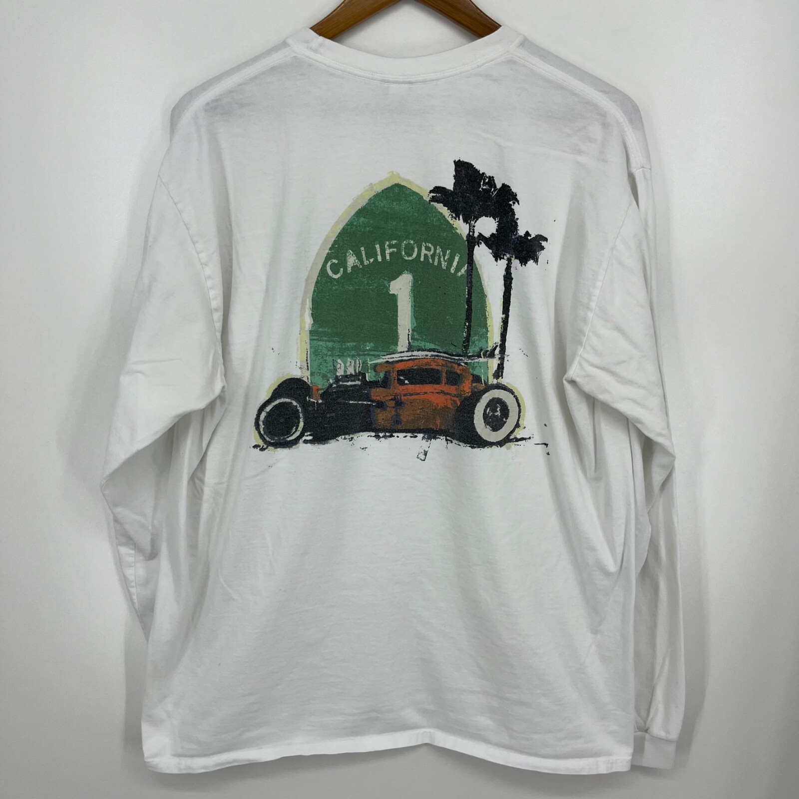 Crazy Shirt Long Sleeve T-Shirt Men's L White California Highway 1 Double Sided gallery