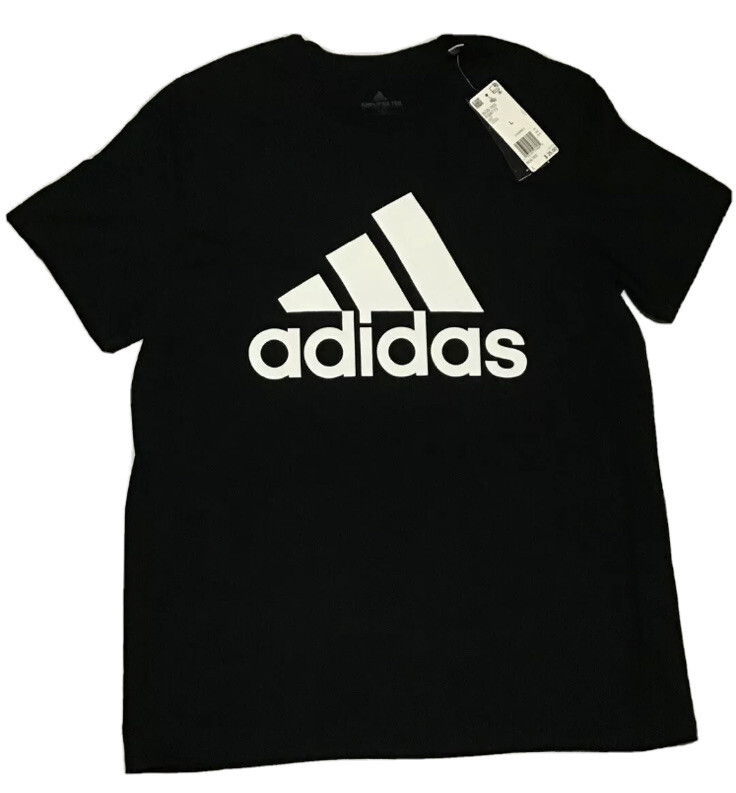 adidas Black T-Shirt Basic BOS Tee Men's Sz Large 3 Stripes Logo Athletic NWT gallery
