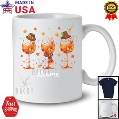 Three Glasses Of Wine Autumn Fall Leaf; Awesome Custom Name Drinking T-Shirt