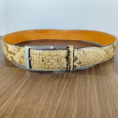 【intage Python】Luxury Python Leather Dress Belt, Made in Italy