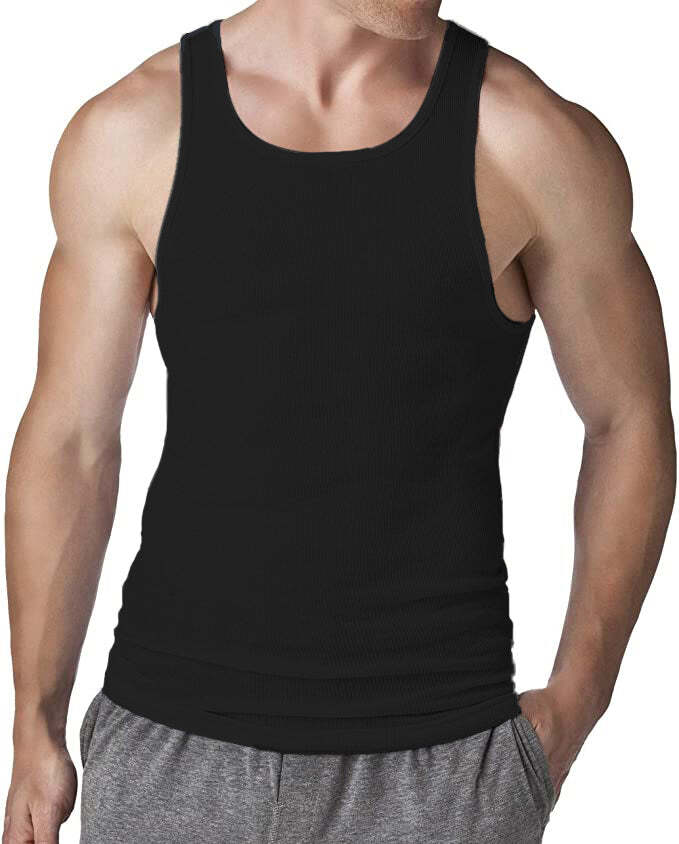 Men Big and Tall Muscle Ribbed Undershirts Tank Tops Underwear A-shirts 6 Pack gallery
