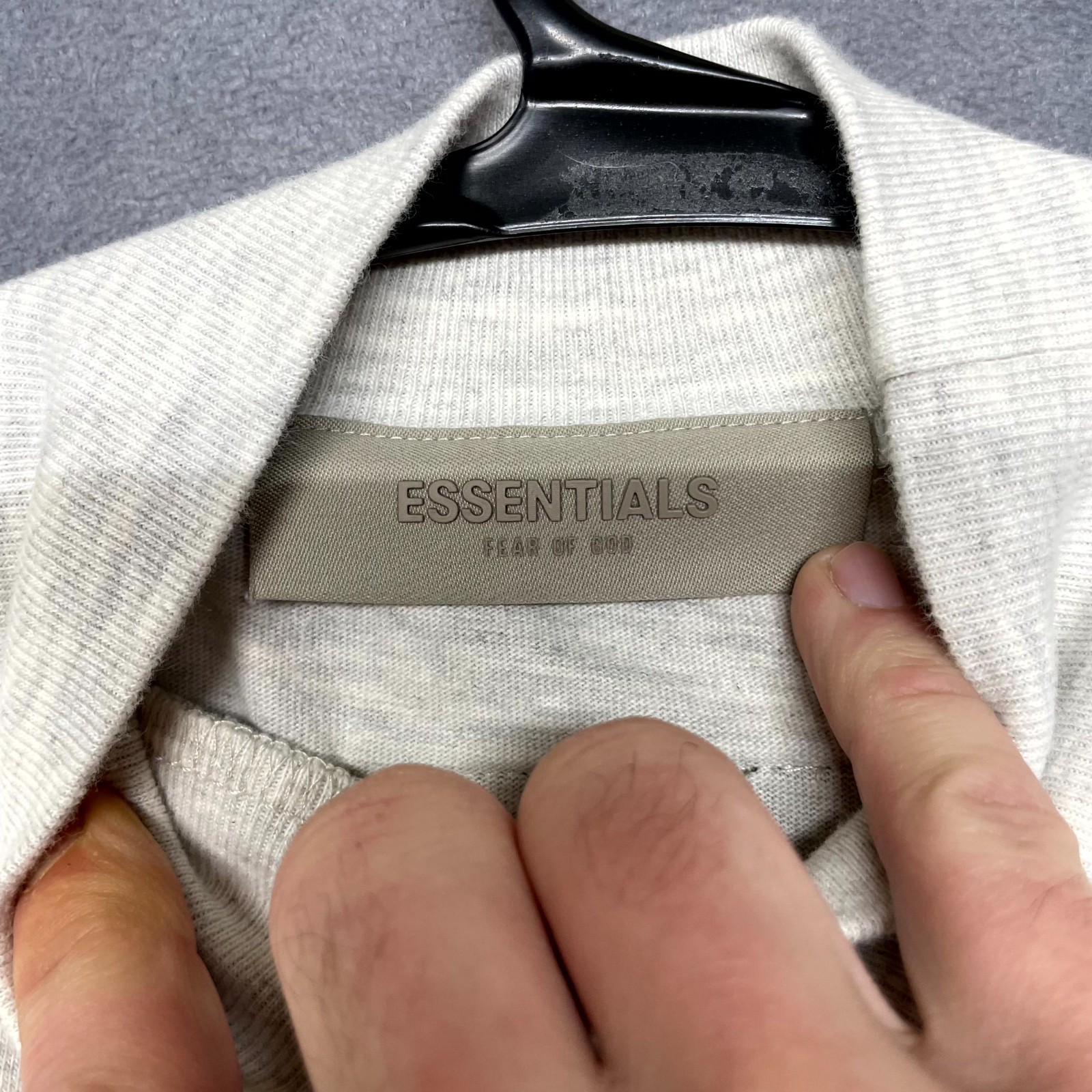 Fear of God Essentials Shirt Men 2XS Heather Gray Spellout Logo Cotton Mock Neck gallery