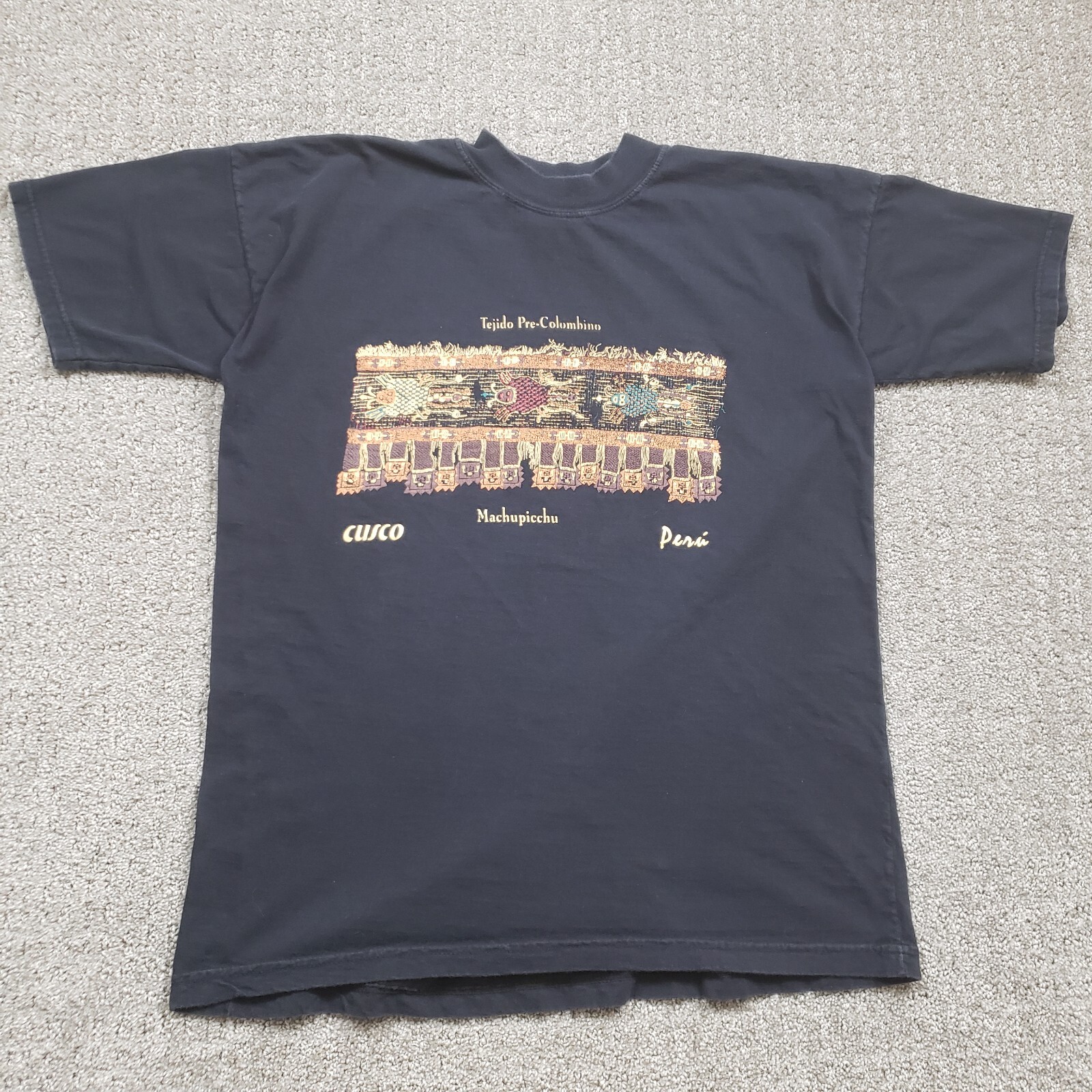 Tejido Pre Colombino Shirt Mens Large Black Cusco Machupicchu Peru Vintage