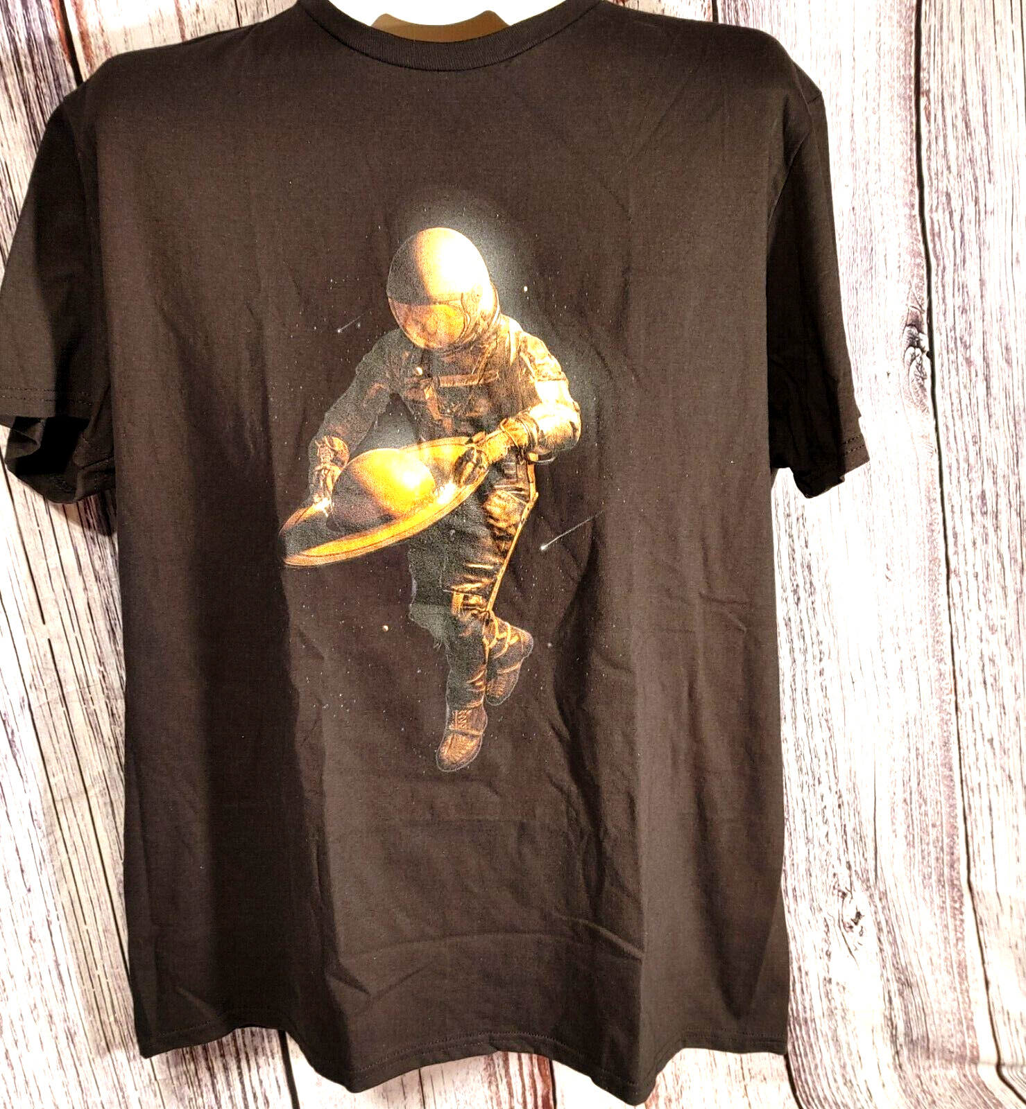 Delta soft, SiFi fantasy, astronaut in outer space. large T-shirt, 100% cotton. gallery