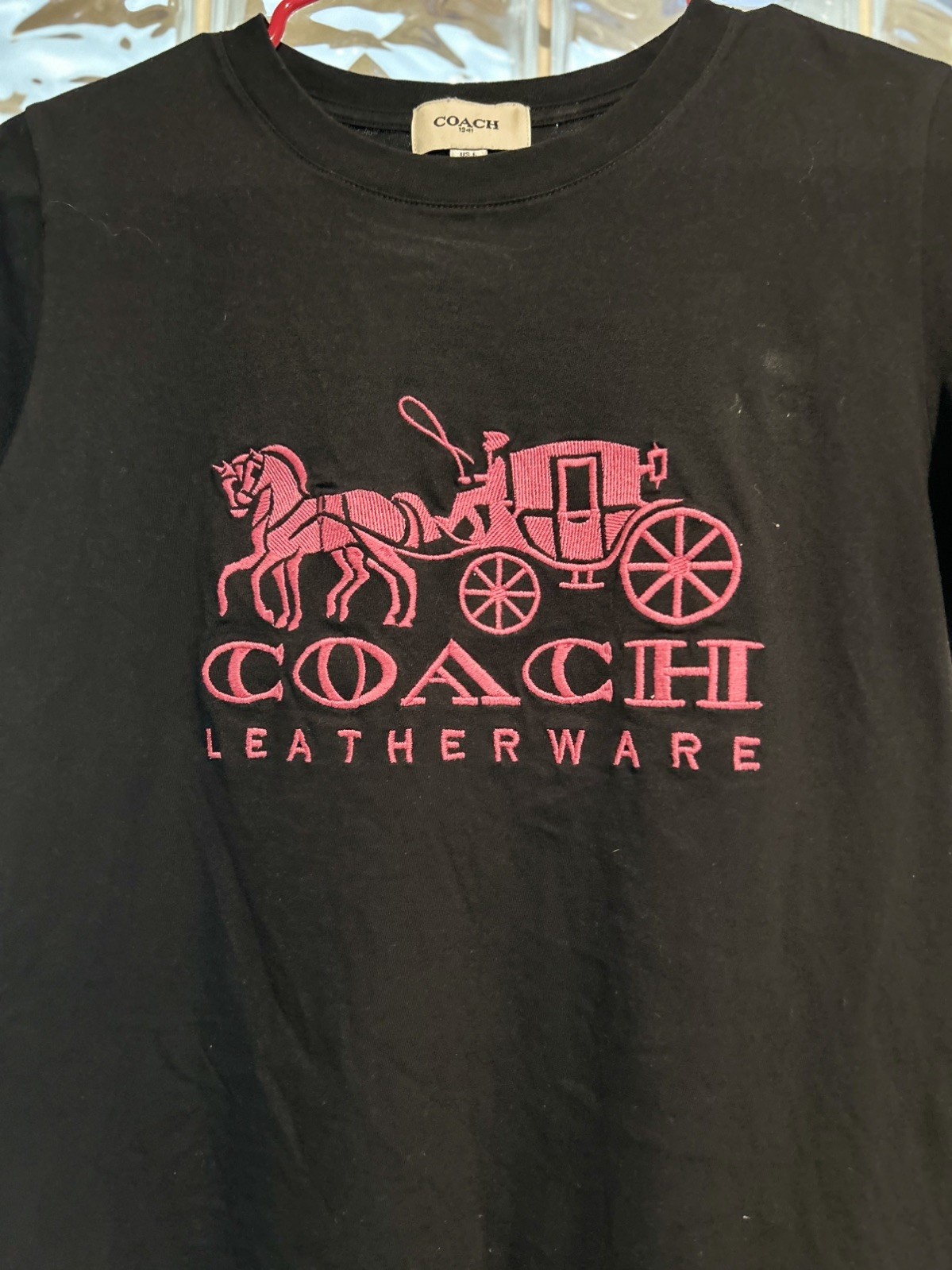 Coach Horse & Carriage Cotton T-Shirt Women L Leatherware Embroidered Logo Black gallery