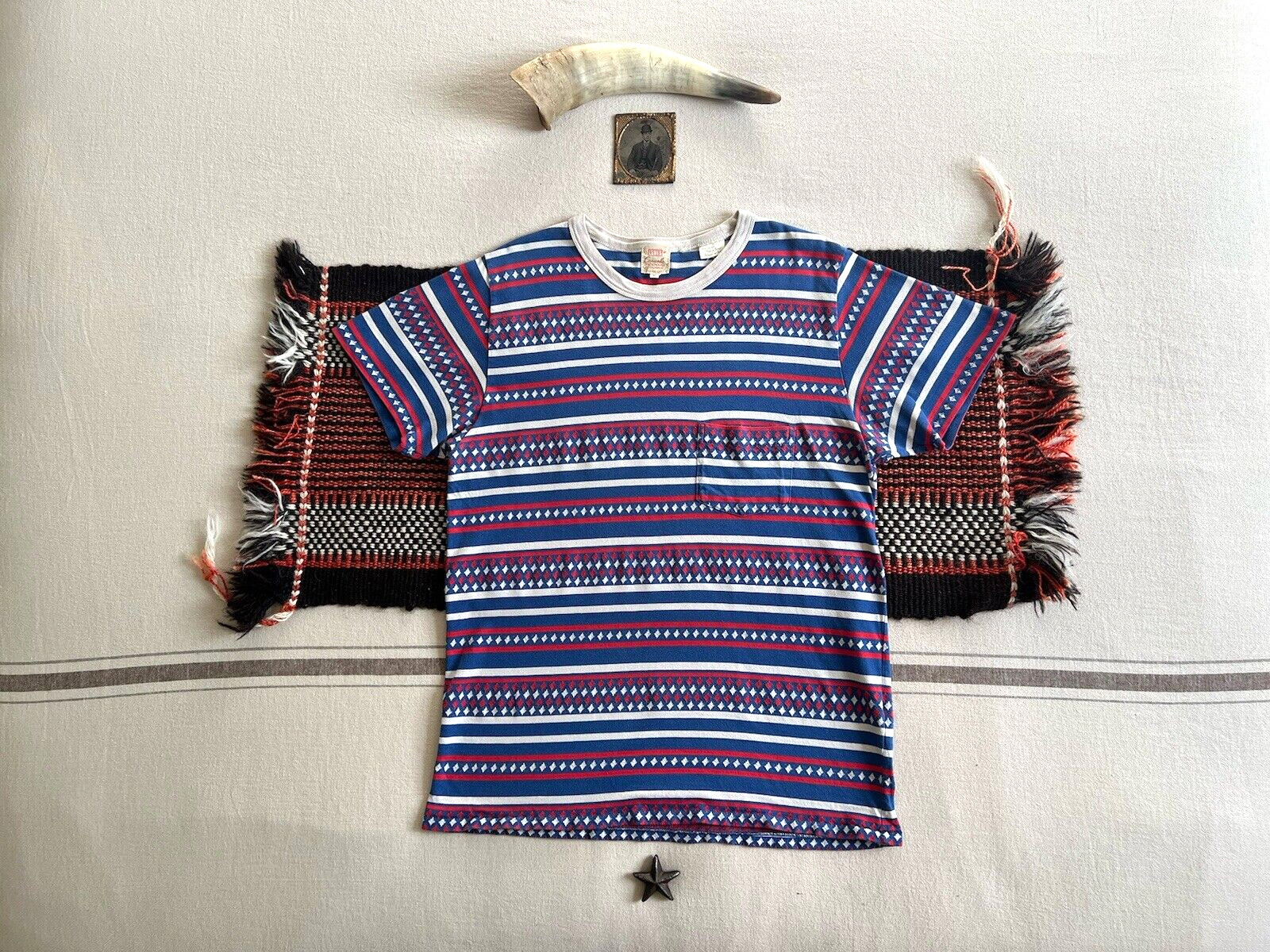 LVC T-Shirt M 50s Casuals Single Stitch Geometric Levi's Ringer Collar Pocket gallery