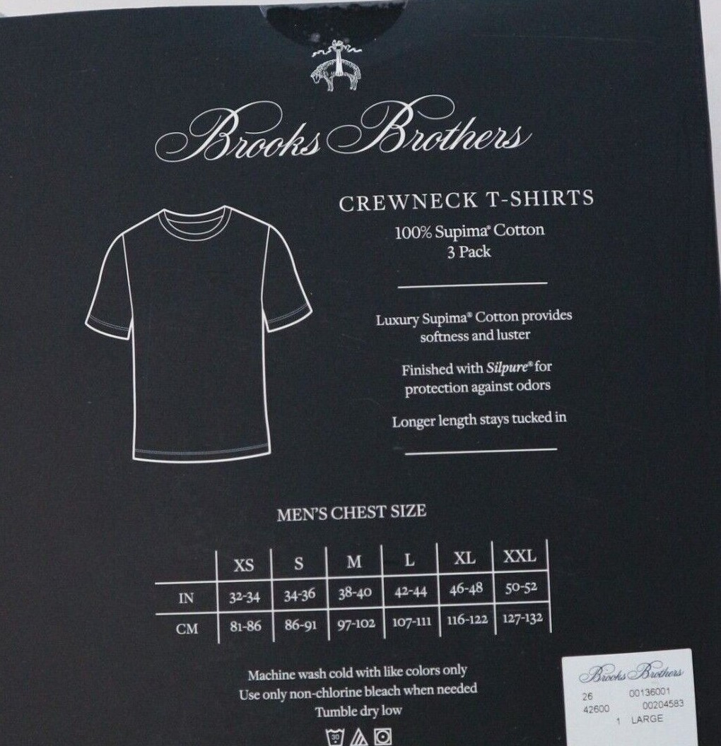 Brooks Brothers 1818 Men's Crewneck Cotton Undershirt Black w/ logo 3pcs/Pack gallery