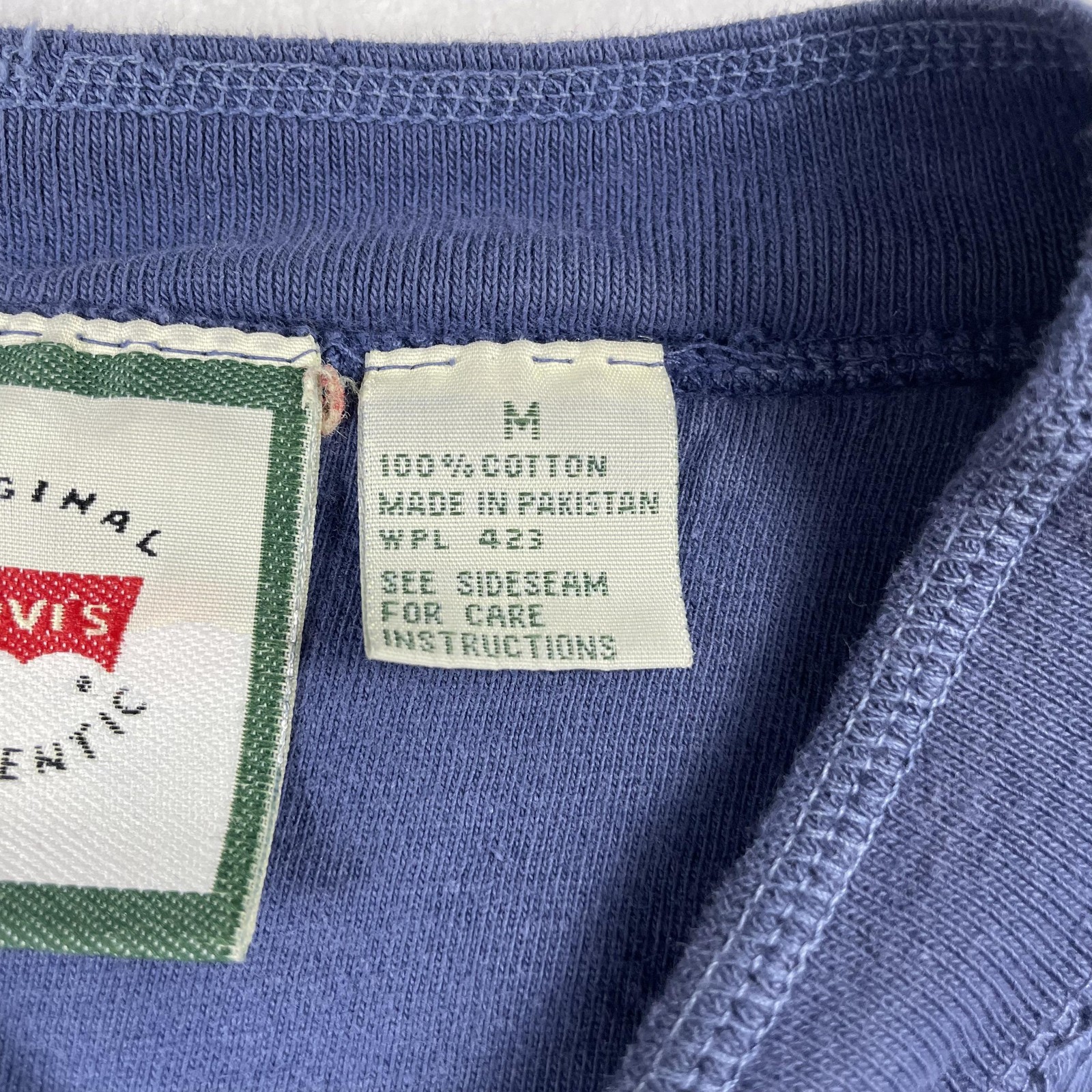 Vtg 90s Levis Shirt Mens M Blue Henley Long Sleeve Cotton Logo Patch Distressed gallery