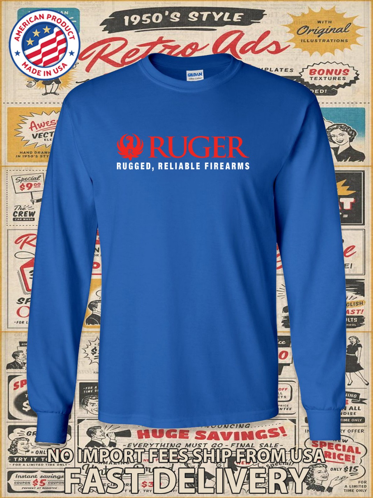 Ruger Rugged Reliable Firearms Logo Men's Long Slevee T-Shirt American T-Shirt gallery