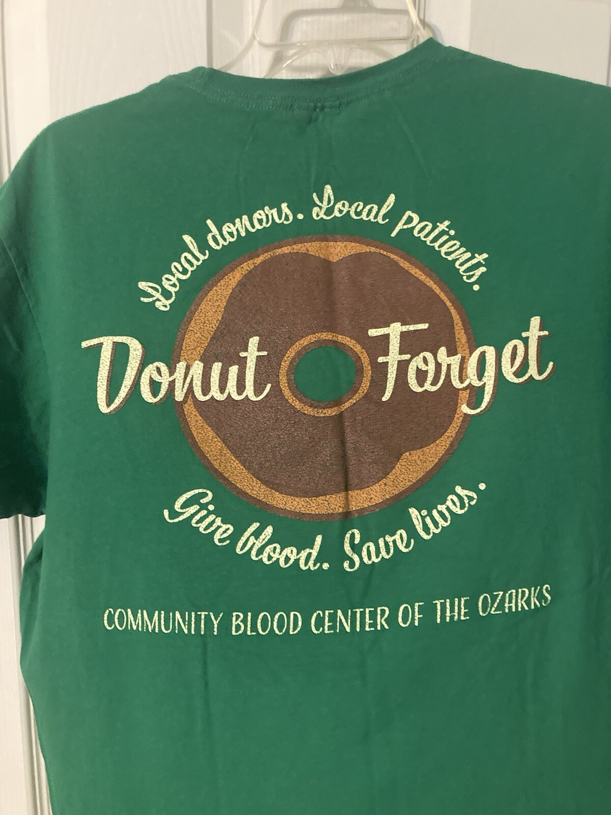 Delta soft 100% cotton tee shirt size large donut forget blood drive green gallery