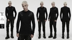 Punk Rave Men Black Gothic Handsome Punk Splicing Knitted T-Shirt Slim Fit Tops