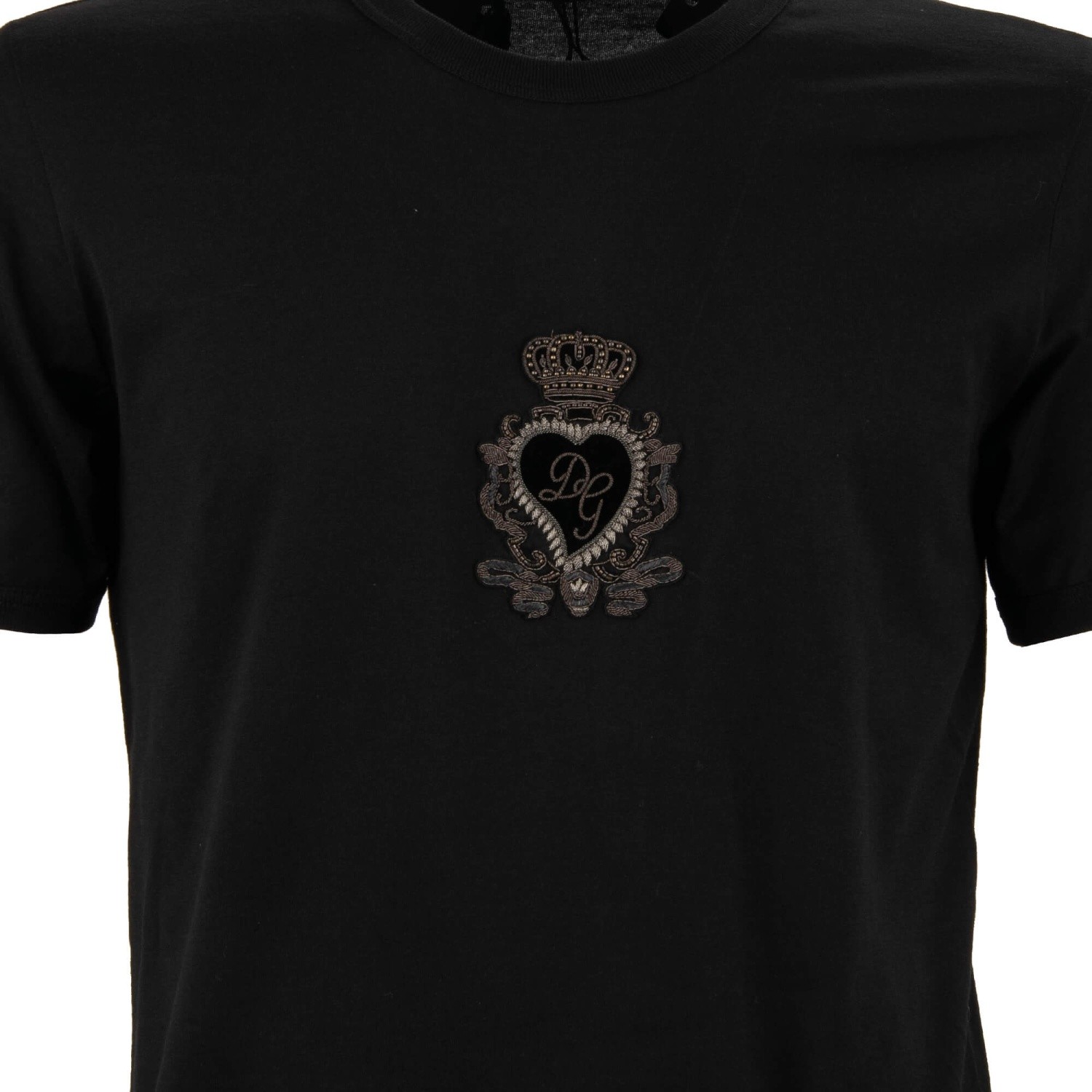 DOLCE & GABBANA DG Logo Baroque Pearl Heart Crown Cotton T-Shirt Black 46 S gallery