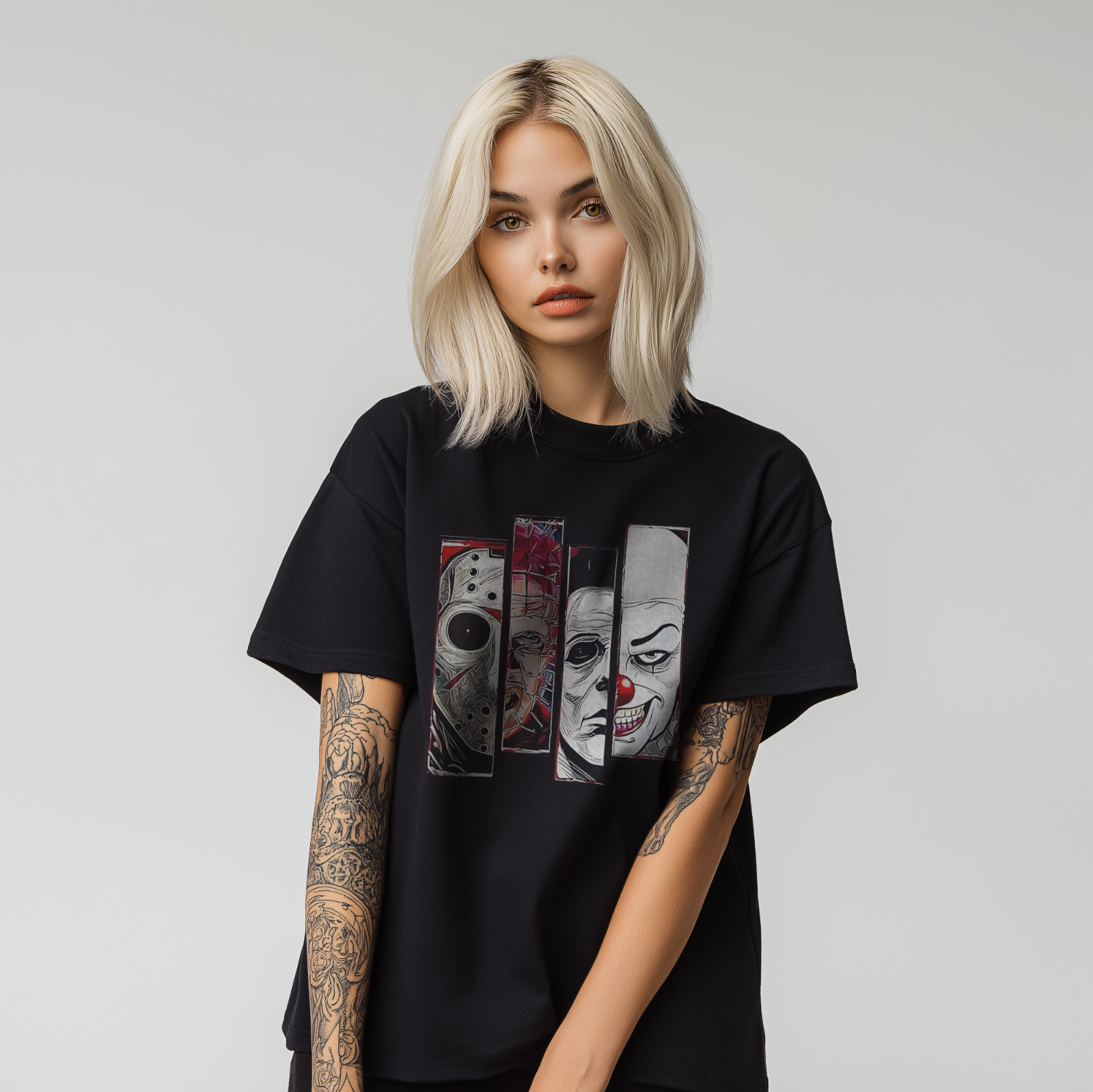 Horror Movie Villains Graphic T-Shirt – Scary Slasher Characters Art Tee A273 gallery