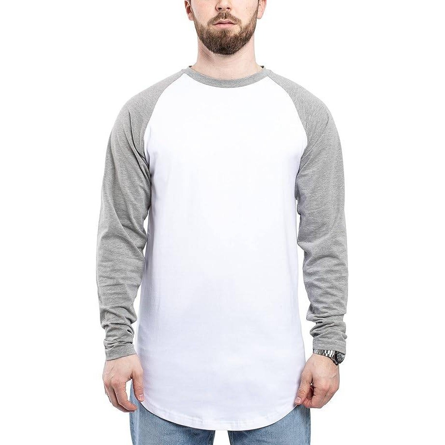 Royal Avalon Sport Mens XL Baseball White Gray Raglan Long Sleeve Cotton Shirt gallery