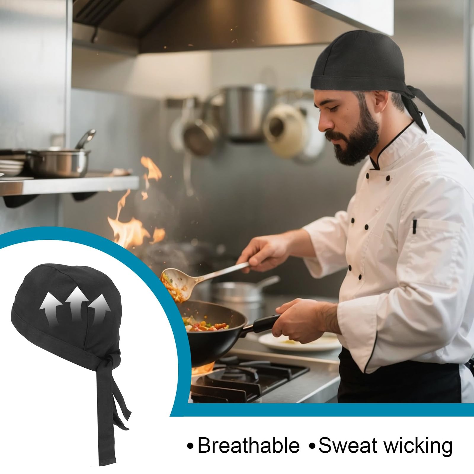 6PCS Chef Hat, Tie Back, Men, Adjustable, Washable, Breathable, Skull Cap, Cook gallery