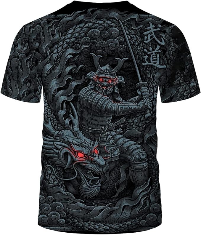 Chinese Warrior Dragon Men's Short Sleeve T-Shirt Size Medium gallery