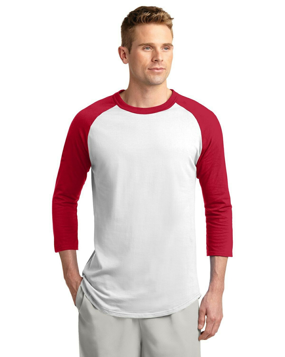 Mens Sport Tek Colorblock Raglan 3/4 Sleeve T-Shirt Cotton Baseball Jersey T200 gallery