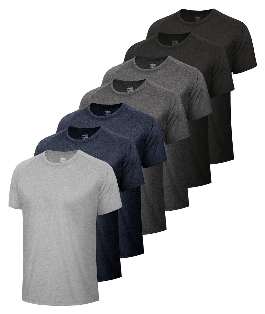 7 Pack Workout Shirts for Men-Quick Dry Black Gym Moisture Wicking Short Slee...