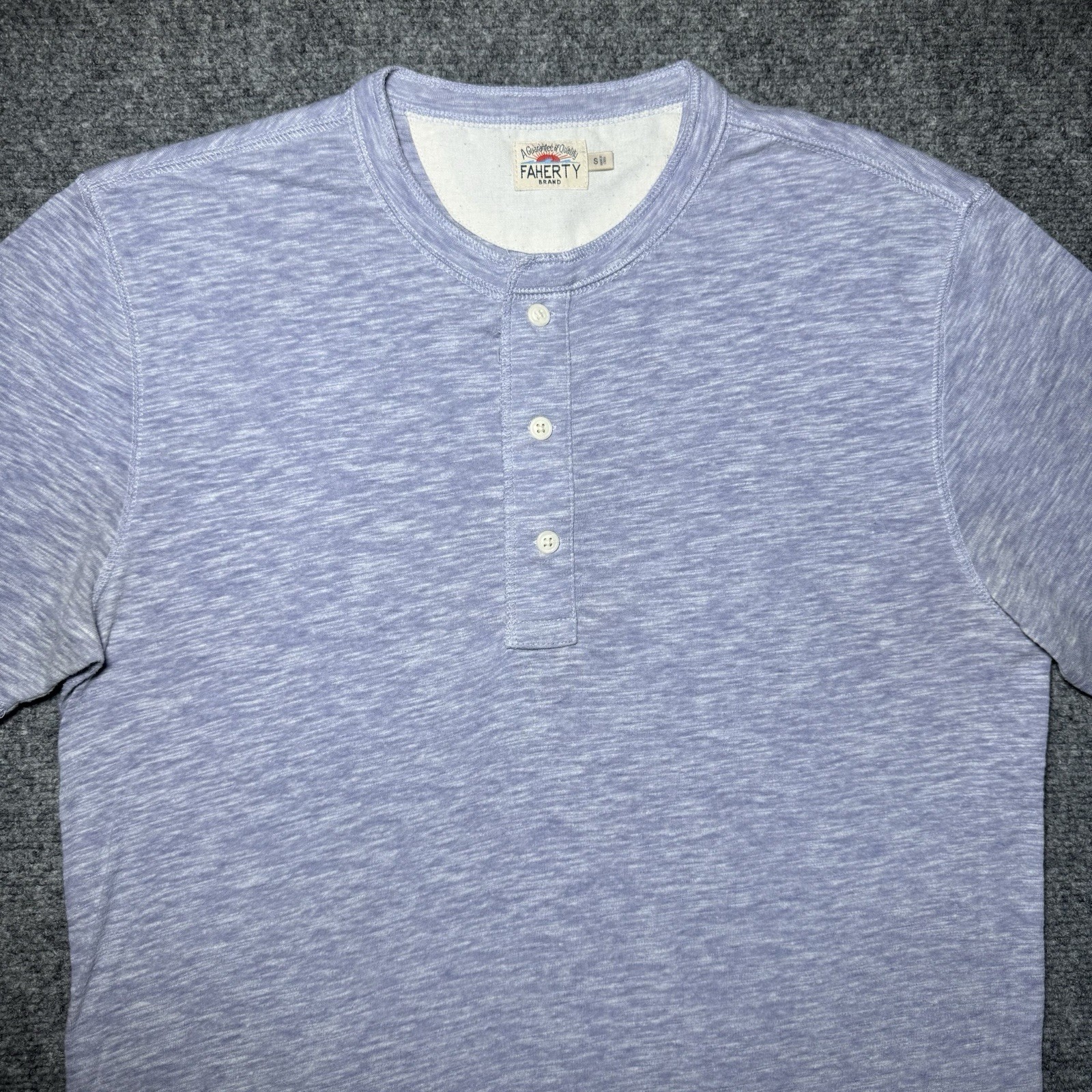 Faherty Blue Heather Dyed Cotton Blend Short Sleeve Henley Shirt Men Small gallery