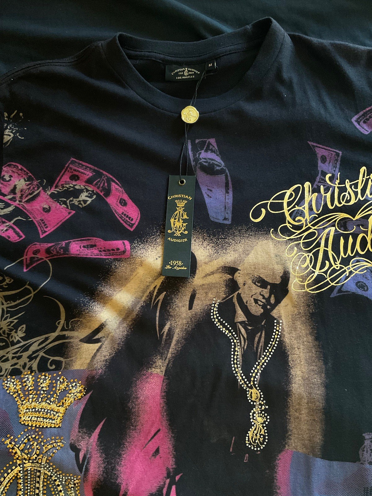 Brand New With Tags Christian Audigier Black Multi Colored Shirt Size M gallery