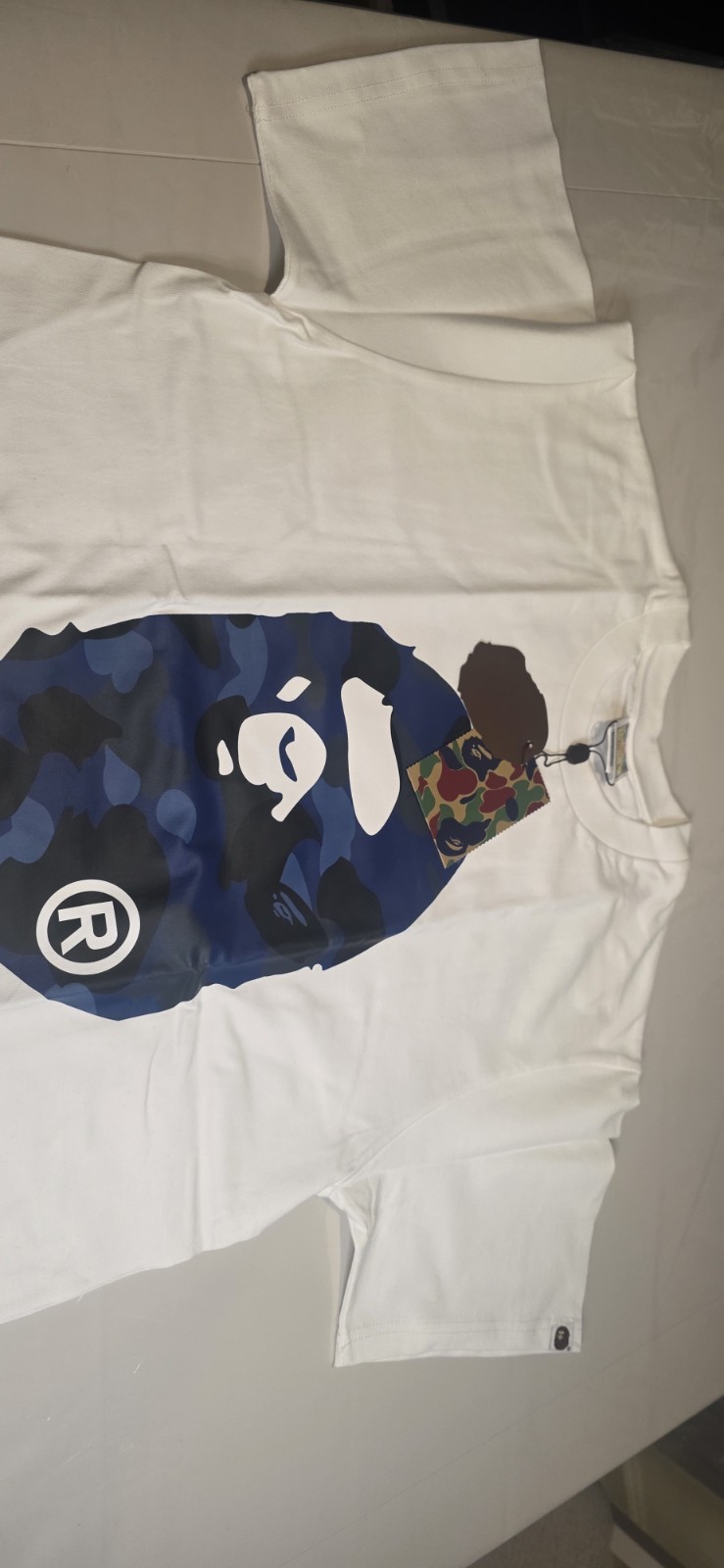 A Bathing Ape BAPE Men’s White Blue Camo Ape Head Logo Crew Neck T-Shirt L gallery
