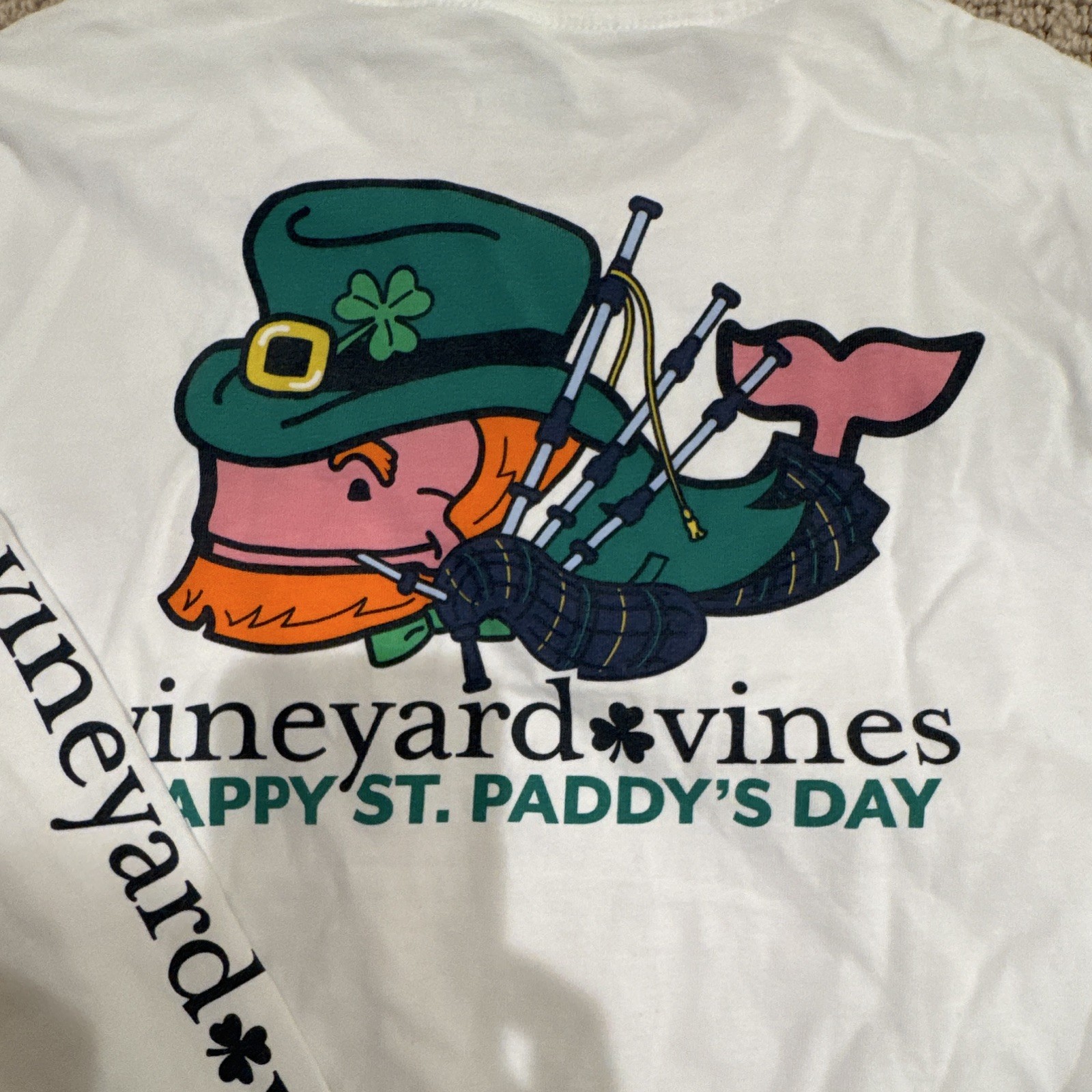 Vineyard Vines Kids XL White Long Sleeve Pocket Whale St. Patrick's Tee gallery