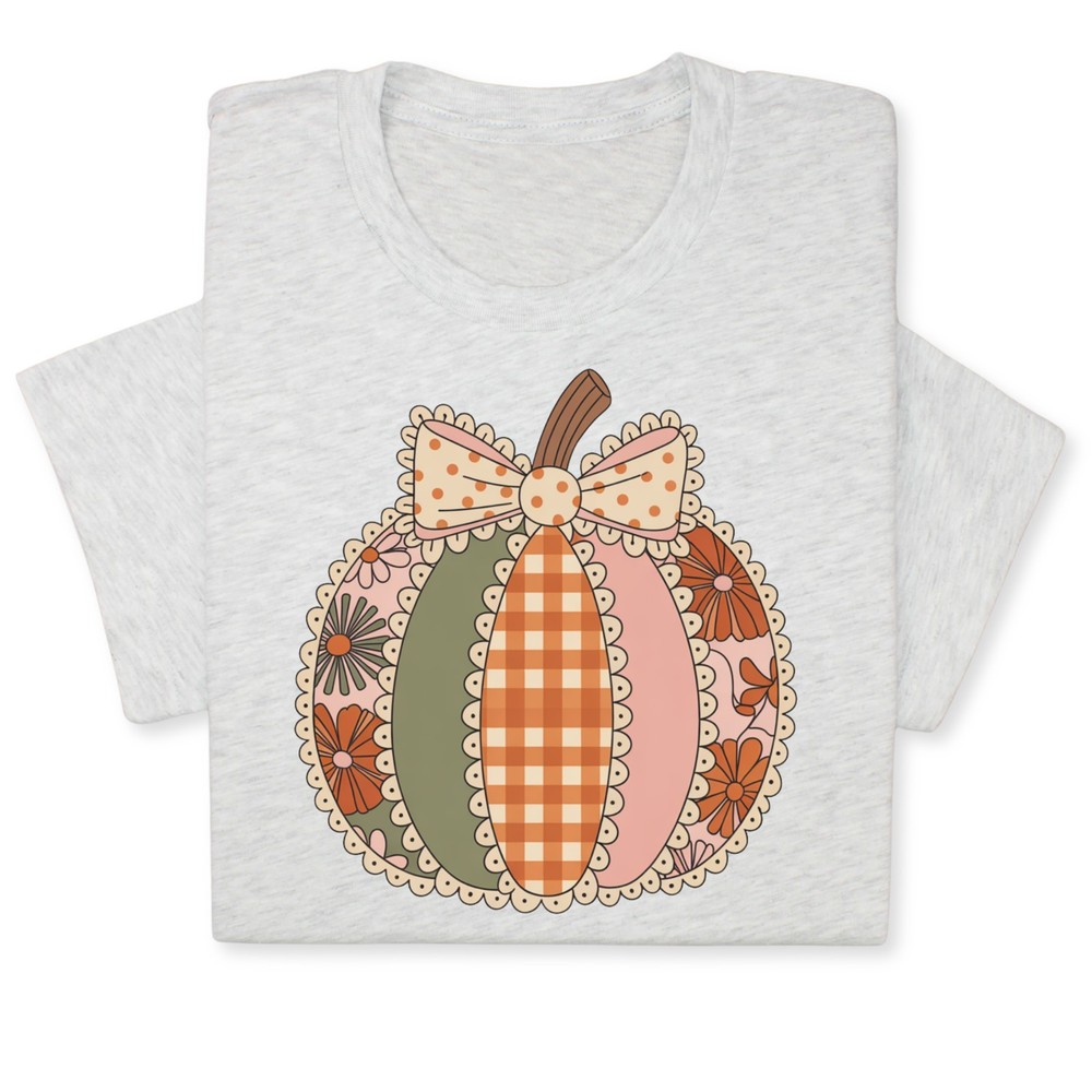 Retro Patchwork Pumpkin Fall T-Shirt – Cute Autumn Gift Tee