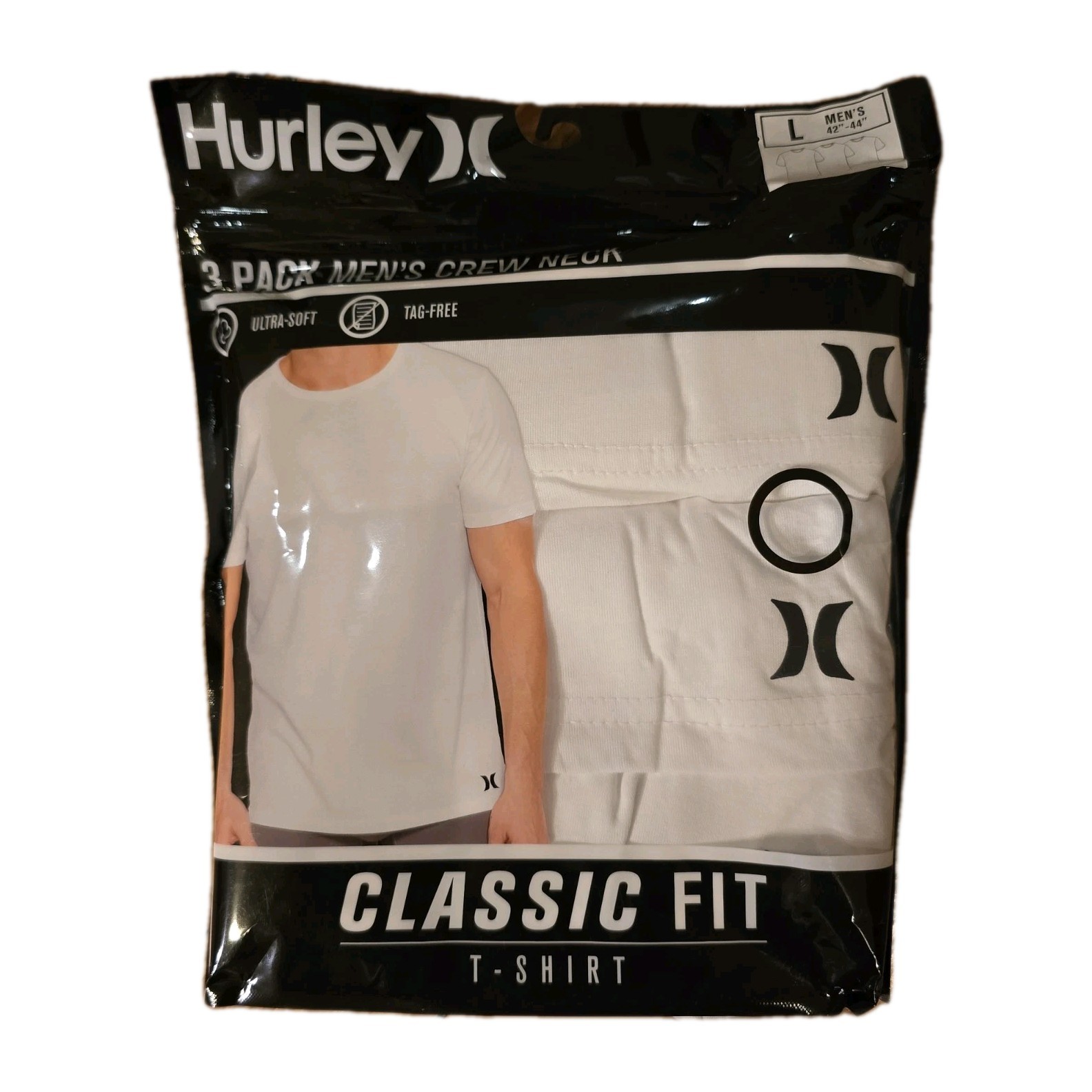 3 PACK HURLEY MENS CLASSIC FIT T-SHIRT ULTRA SOFT TAG FREE - White SZ Large gallery