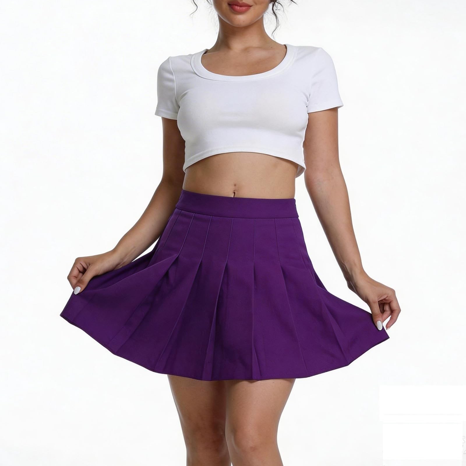 Women's High Waist A-Line Pleated Mini Skirt Short Tennis Skirt (Purple, S) gallery