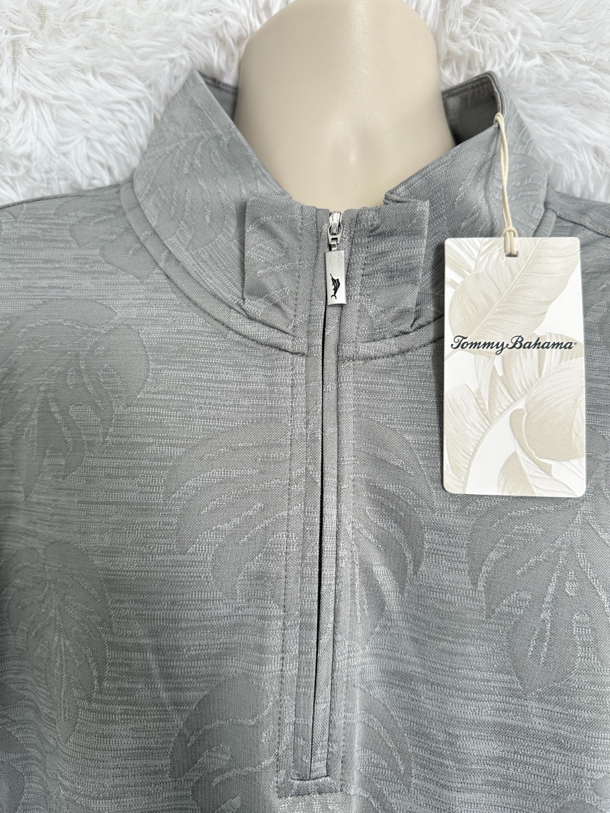 Tommy Bahama Big & Tall Men's Size 2XLB Gray Half Zip Monsterra Fade Shirt NWT gallery