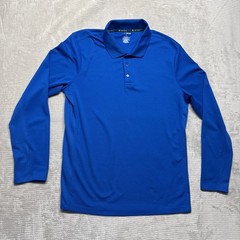 Tek Gear Performance Polo Long Sleeve Shirt, Men’s Size Medium, Blue,
