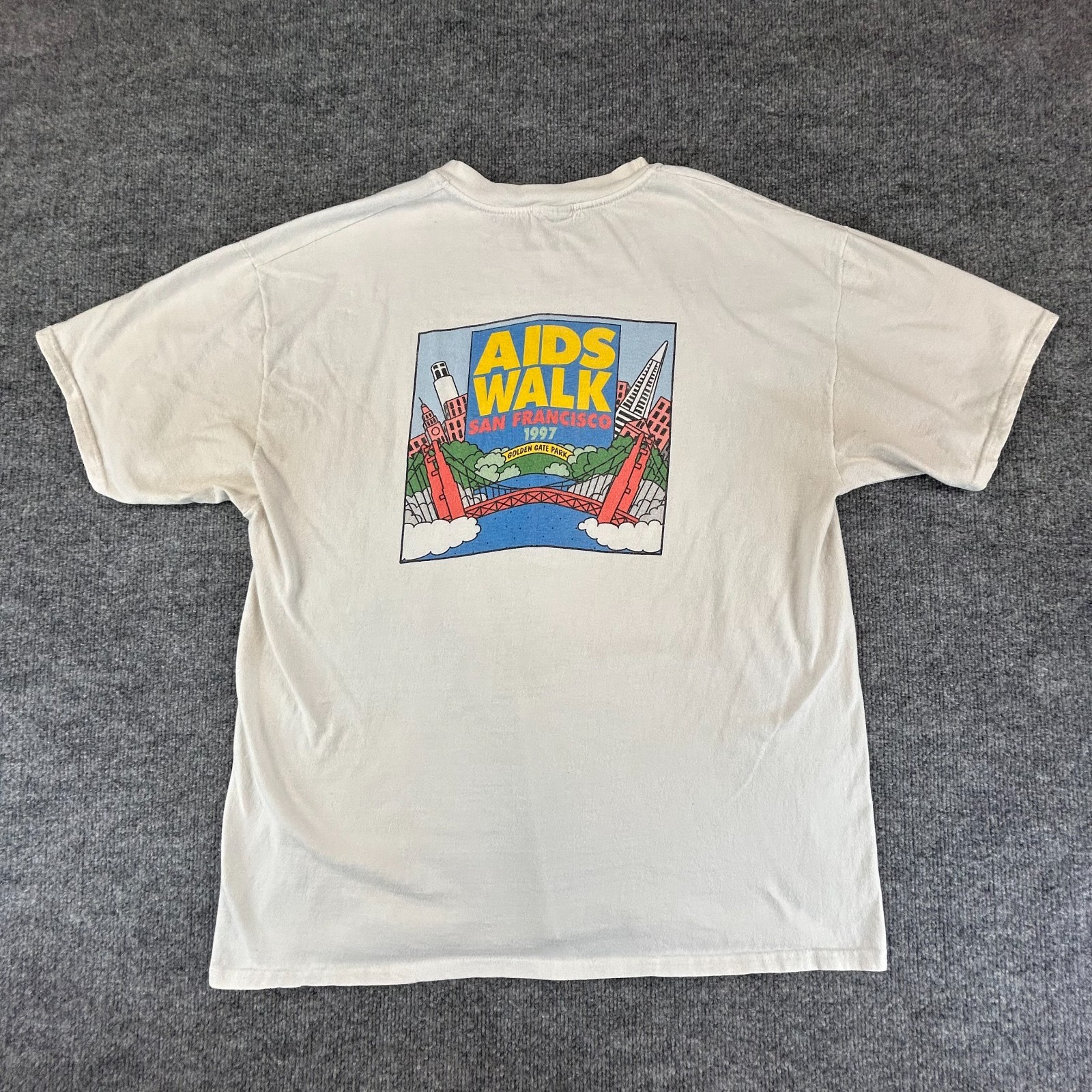 VINTAGE Aids Walk Shirt Mens XL White San Francisco Cal Berkeley Golden Gate 90s gallery
