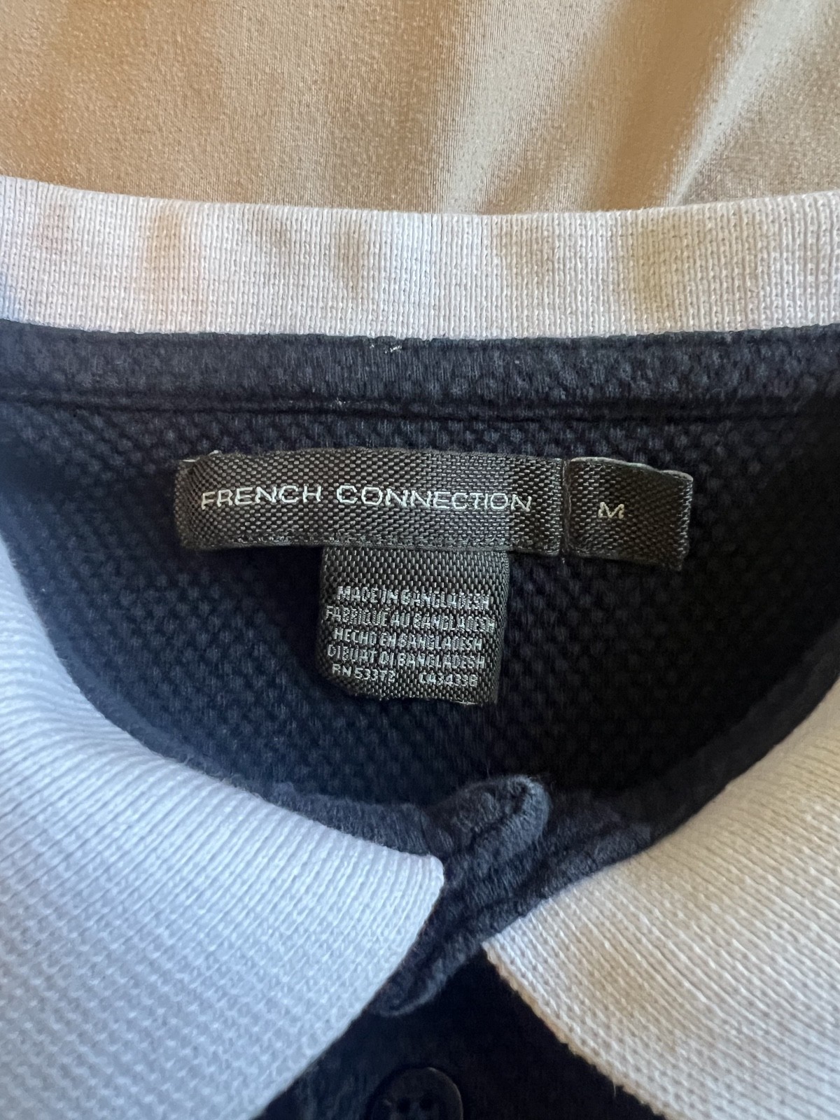 French Connection Navy Blue Polo Shirt White Contrast Collar & Cuffs Size M – Ba gallery
