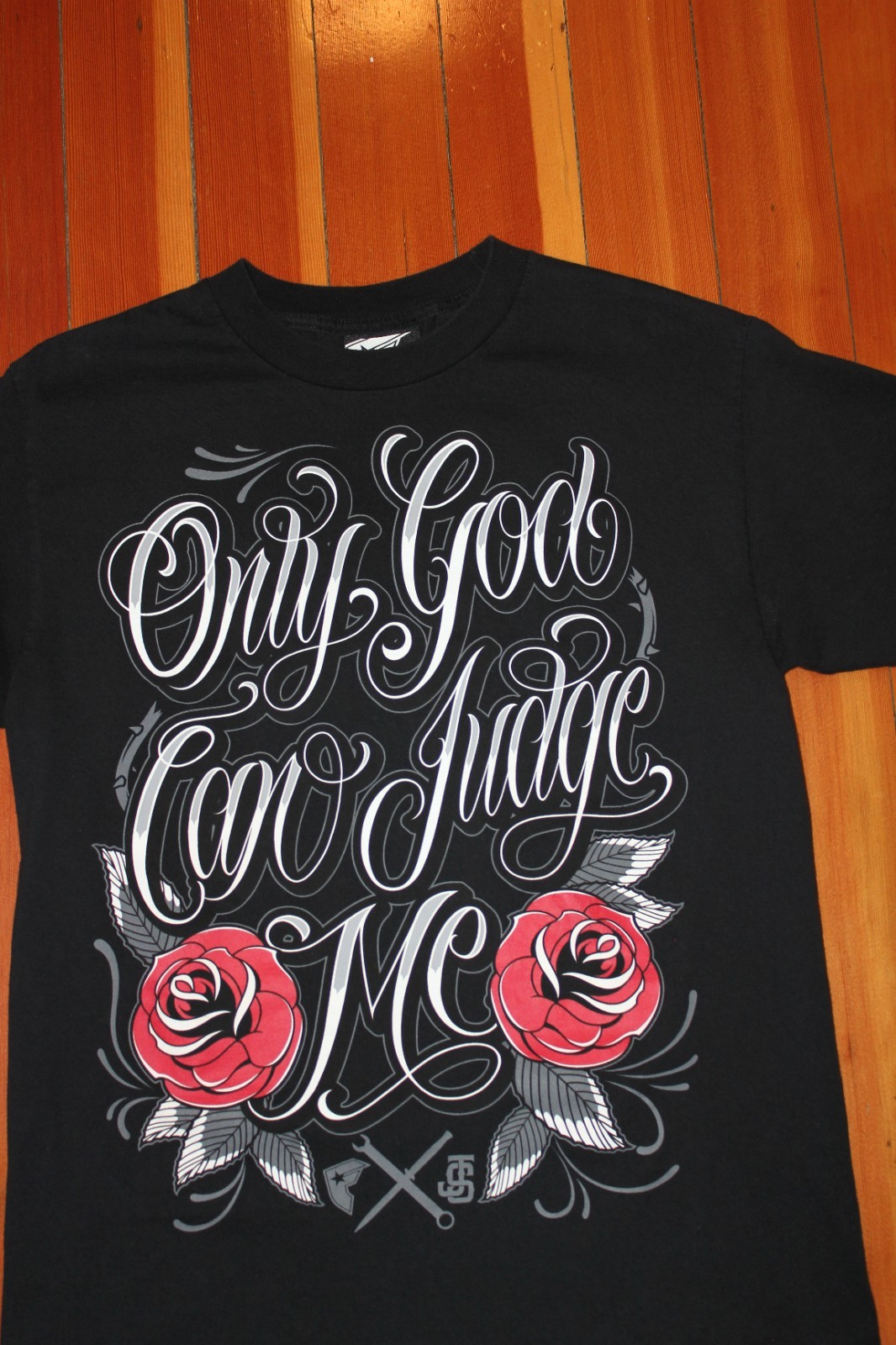 Famous Stars and Straps T-Shirt Black MEDIUM Only God Can Judge Me Y2K Roses JS gallery