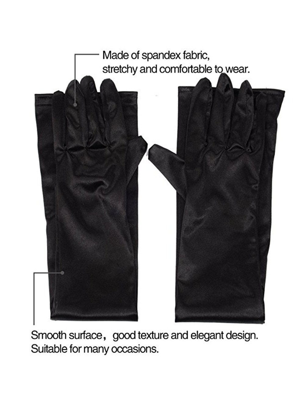 Long Black Opera Party Gloves for Women 1920s 20s Satin Gloves Elbow Length B... gallery