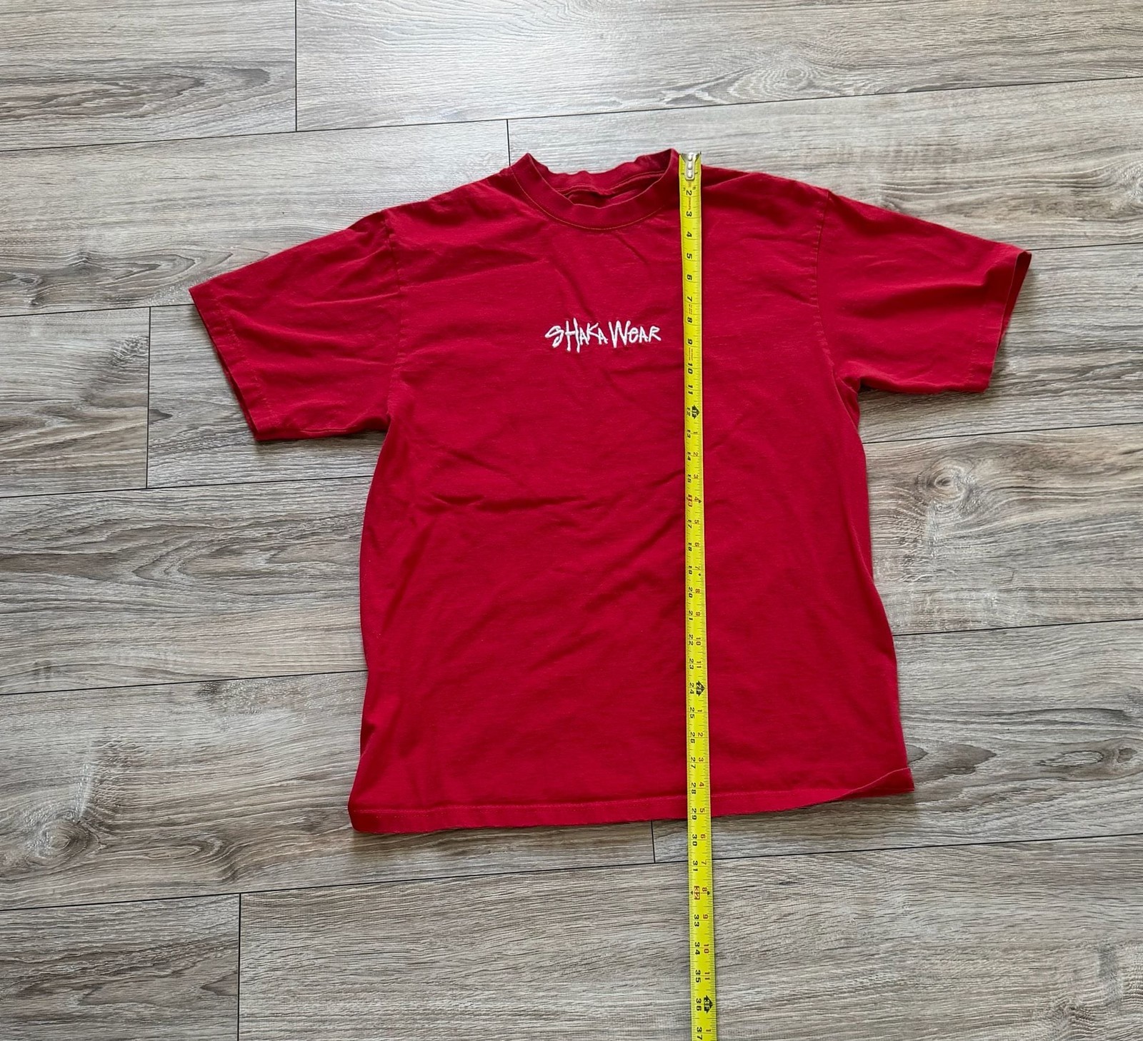 Shaka Wear Embroidered Script Logo Red Heavyweight T-Shirt gallery