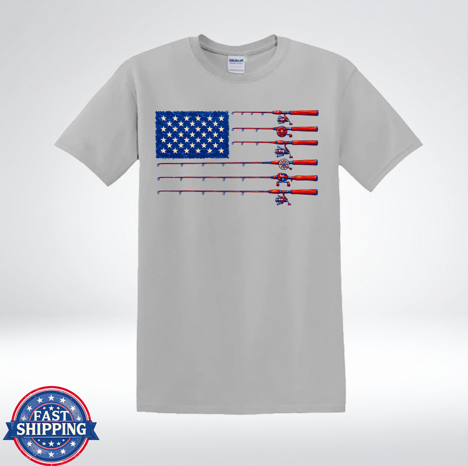 American Flag Fishing Rod Patriotic Fisherman USA Pride T-Shirt gallery