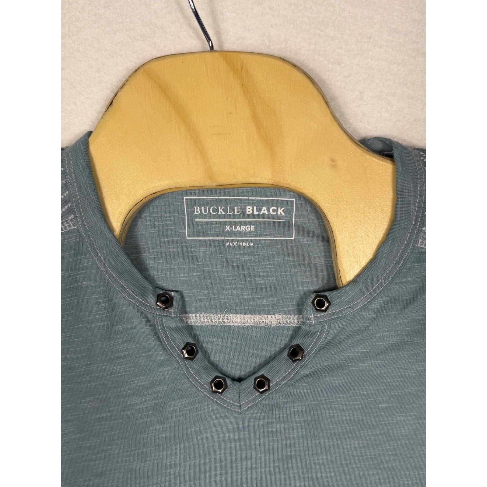 Buckle Black Henley T-Shirt Mens XL Slate Blue Grommet Contrast Stitch BB3301 gallery