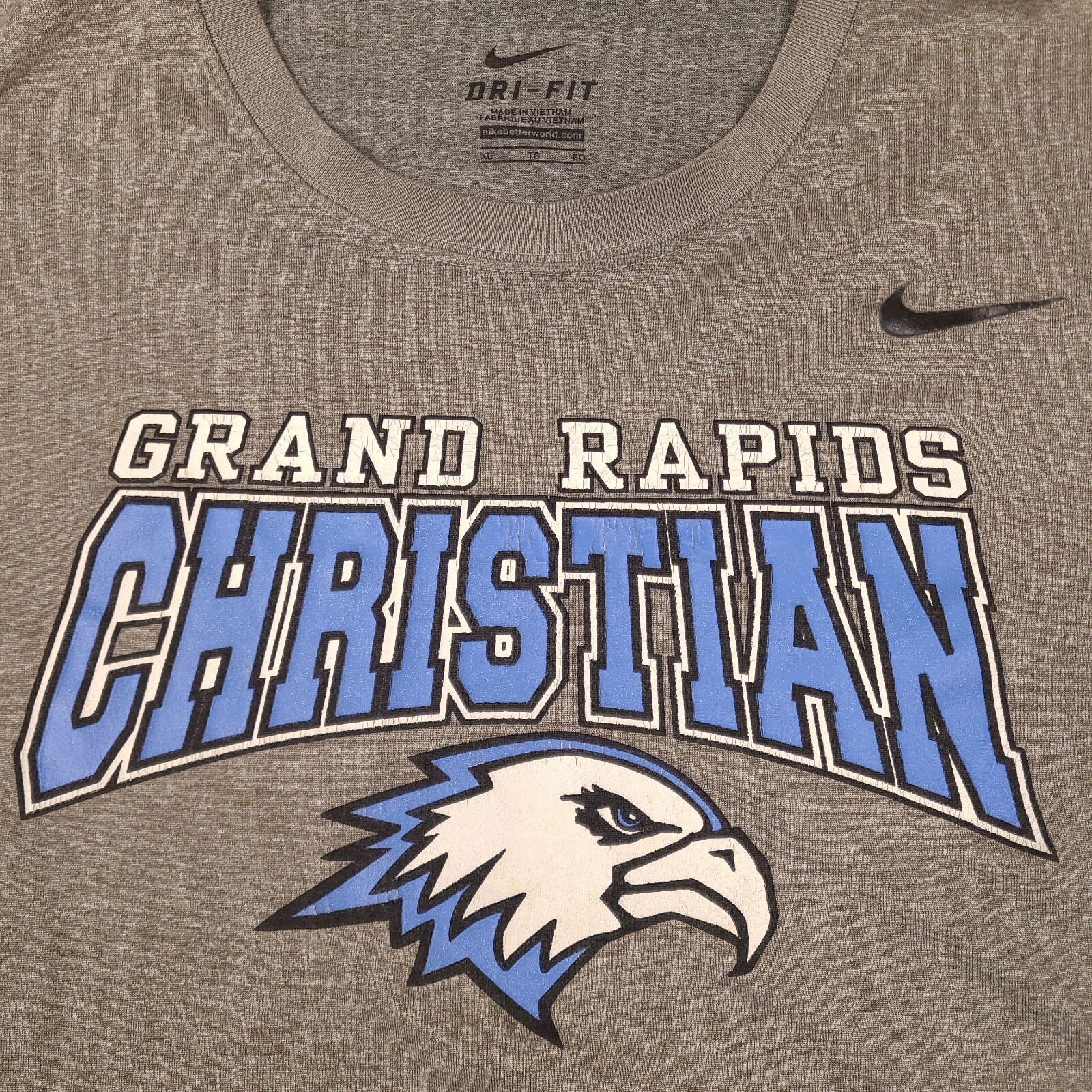 Nike Grand Rapids Christian Eagles T-Shirt Mens Teens XL Gray Dri Fit Sports gallery