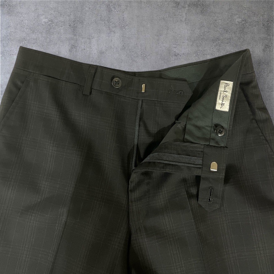 Paul Smith Wool Cashmere Blend Trousers Black Purple Check Size L Japan gallery