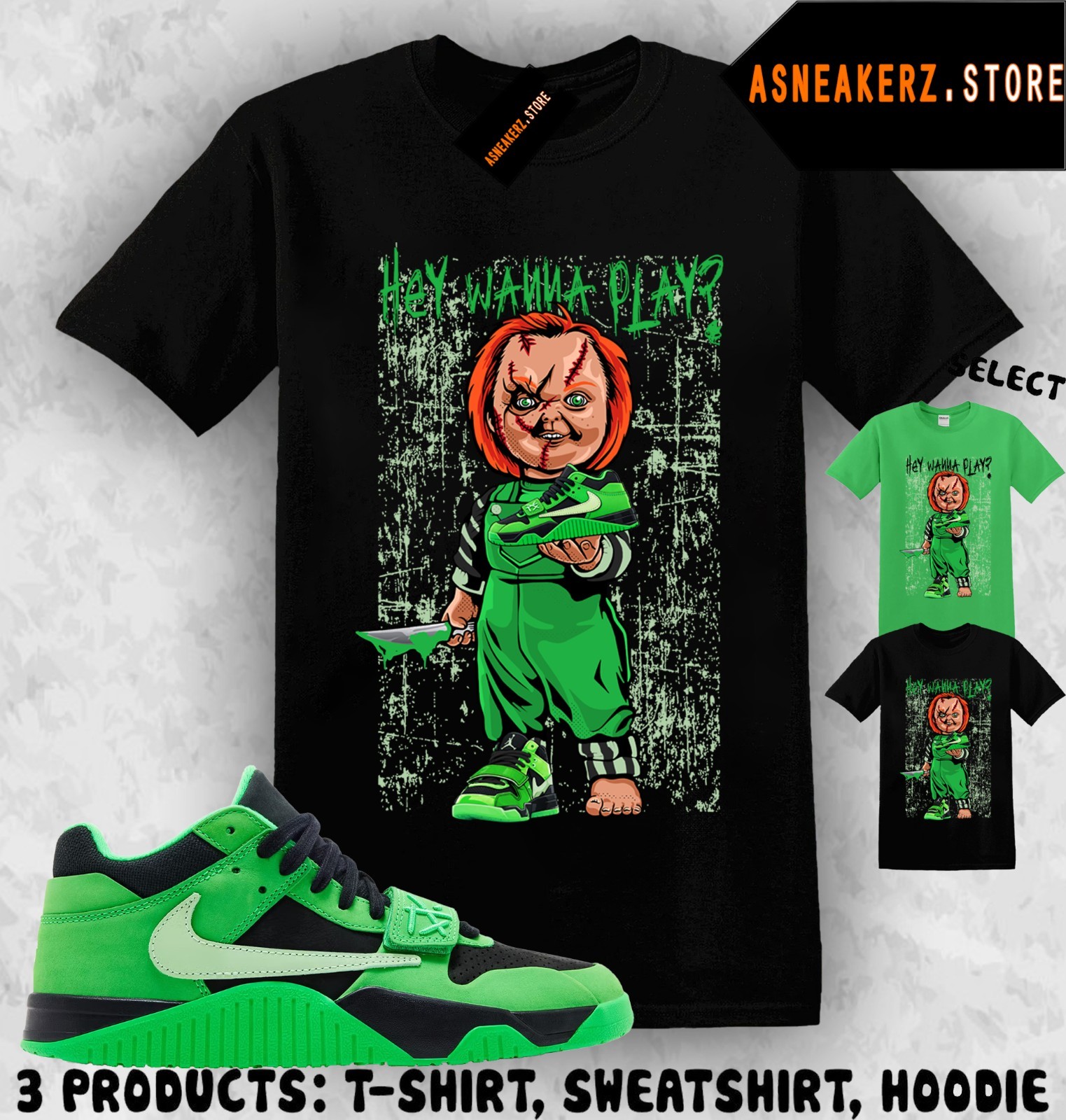 Tee Shirt Matching Travis Scott Jumpman Jack Green Spark To Match Sneaker Chucky
