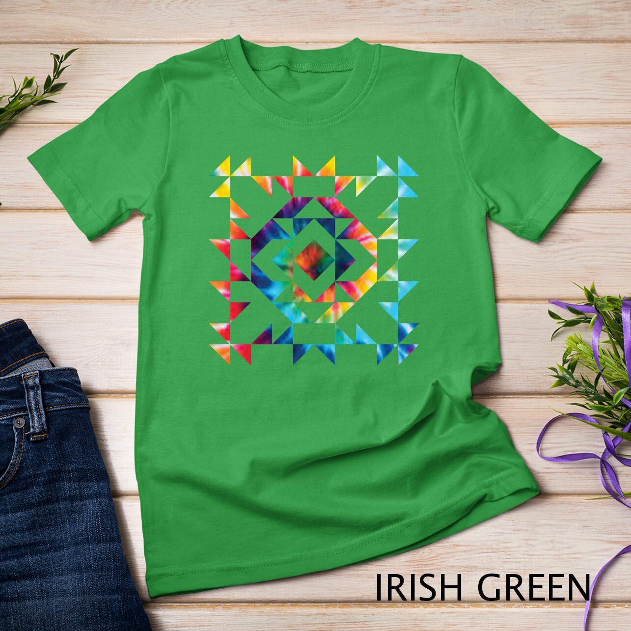 Tie Dye Geometric Shapes Pattern Quilt Block Art - Scandi Folk Unisex T-shirt gallery