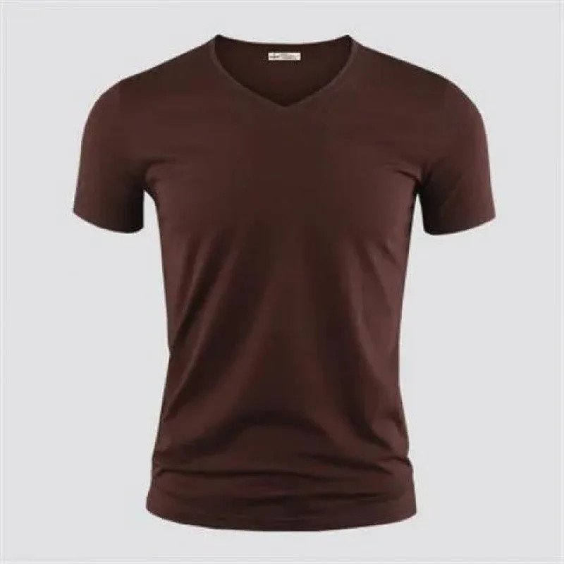 2026 Men's T Shirt Pure Color V Collar Short Sleeved Tops Tees Men T-Shirt Black gallery