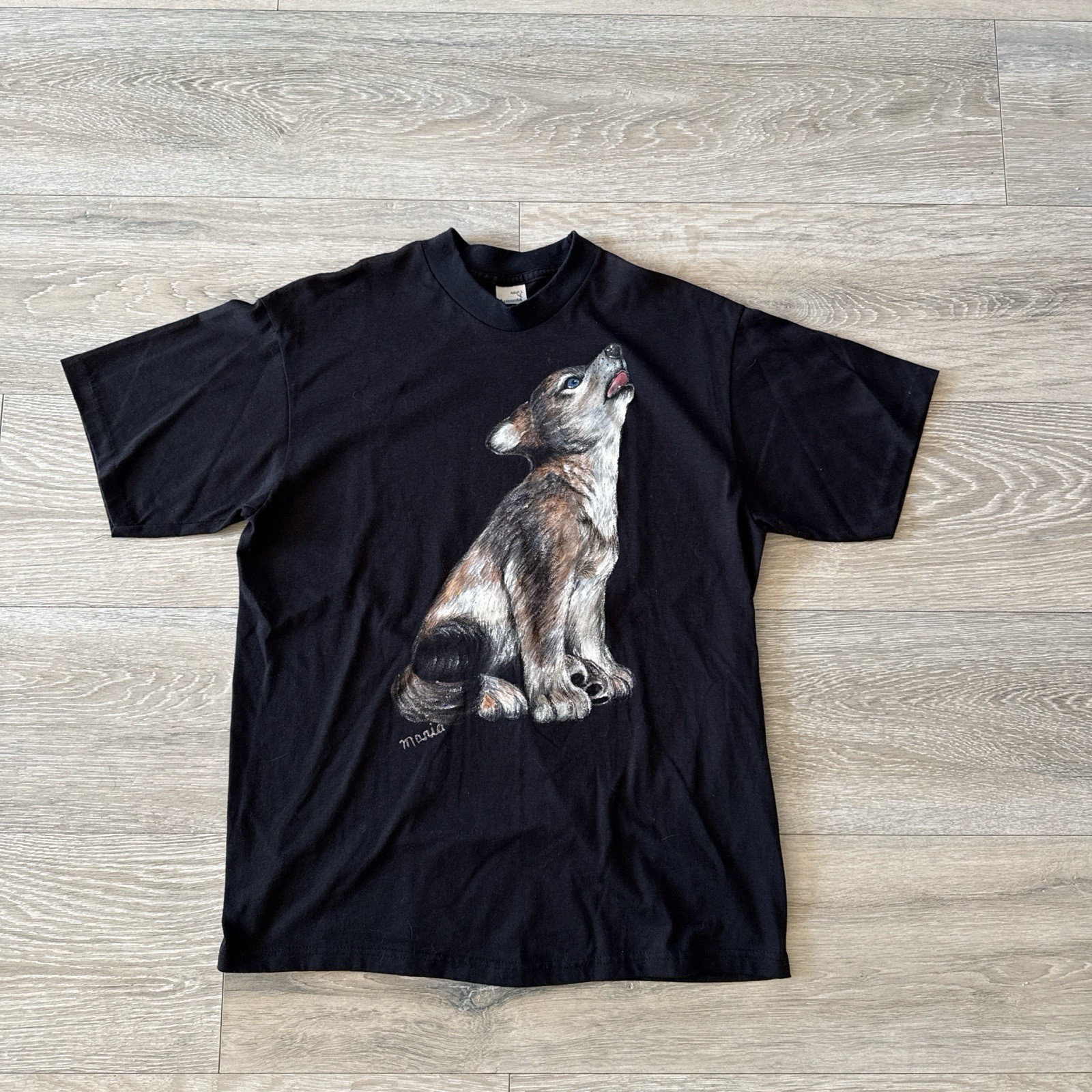 Augusta Sportswear VTG Black T-Shirt Graphic Wolf Print Single Stitch Sz L Adult gallery