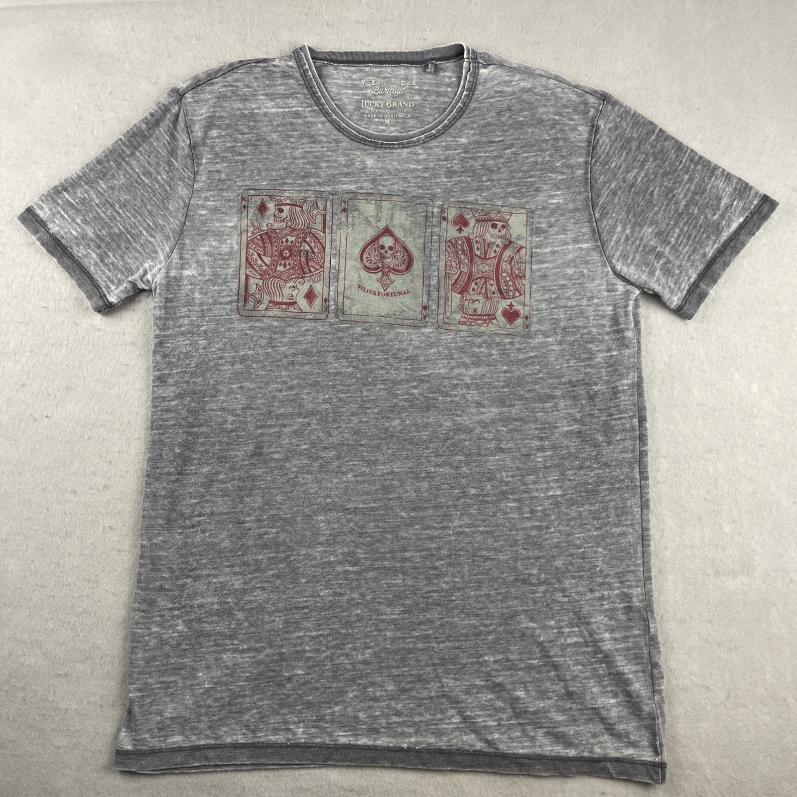 VTG Y2K Lucky Brand Venice Burnout Graphic T-Shirt Men’s M Gray Skull Poker Card gallery