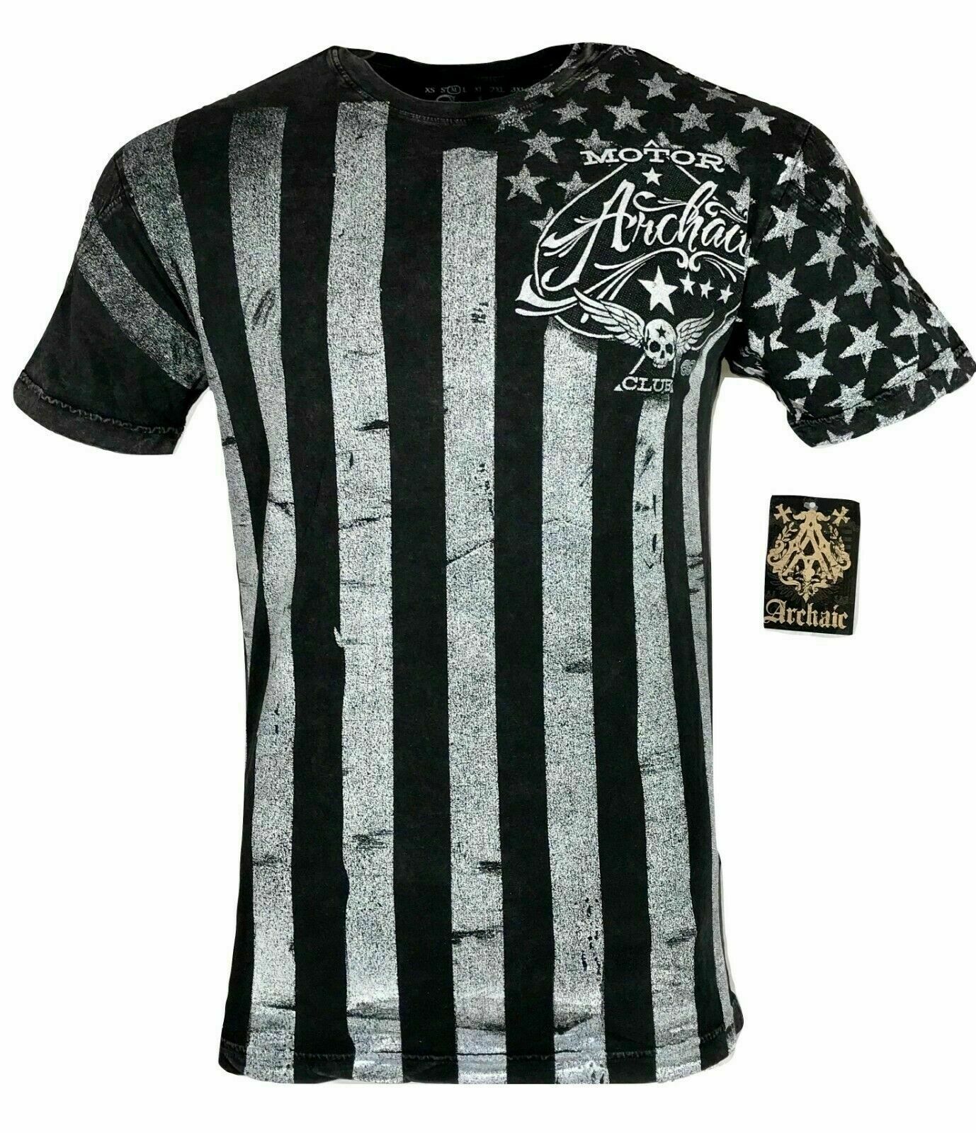 ARCHAIC by AFFLICTION Men's T-Shirt NATION Skull Wings US Flag Black S-4XL $40 gallery