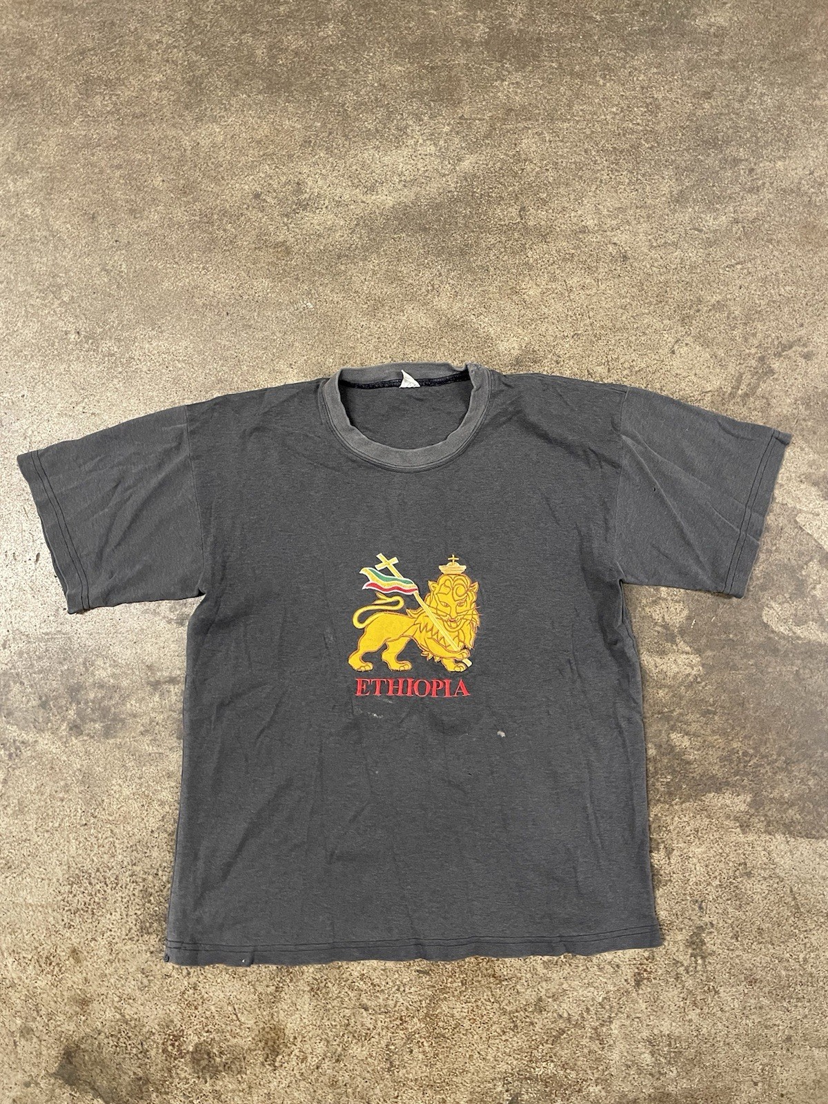 Vintage Ethiopia T Shirt Black Size Medium Lion Of Judah Faded gallery