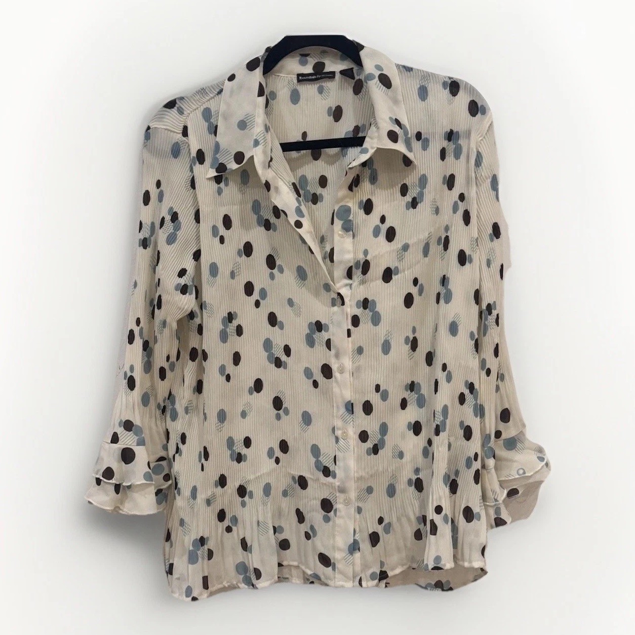 Essentials By Milano Women’s XL Cream Polka Dot Pleated Button Up